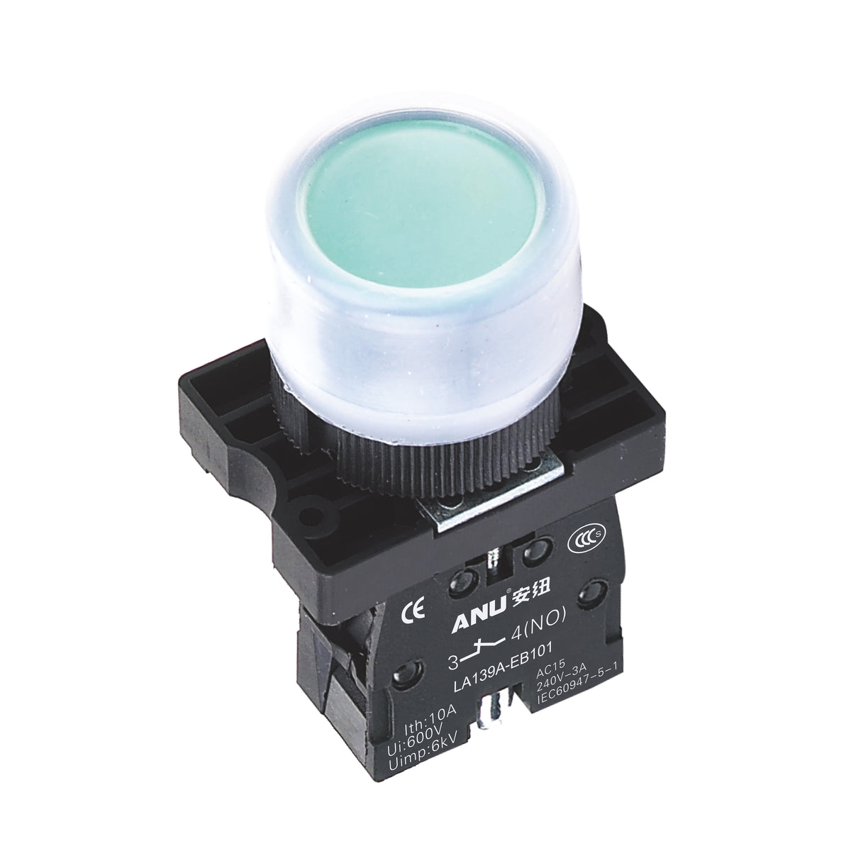 Plastics Push Button Switch Waterproof Flat Head Momentary Green 1 Normally-Open