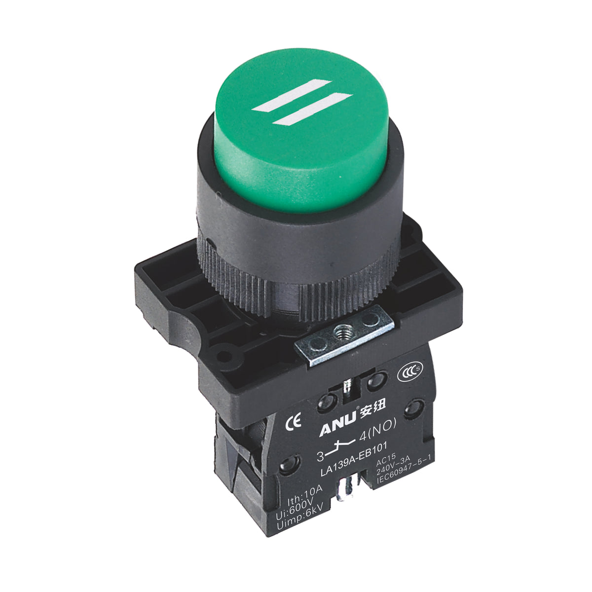 Plastics Push Button Switch High Head Momentary Symbol '||' Green Background 1 Normally-Open