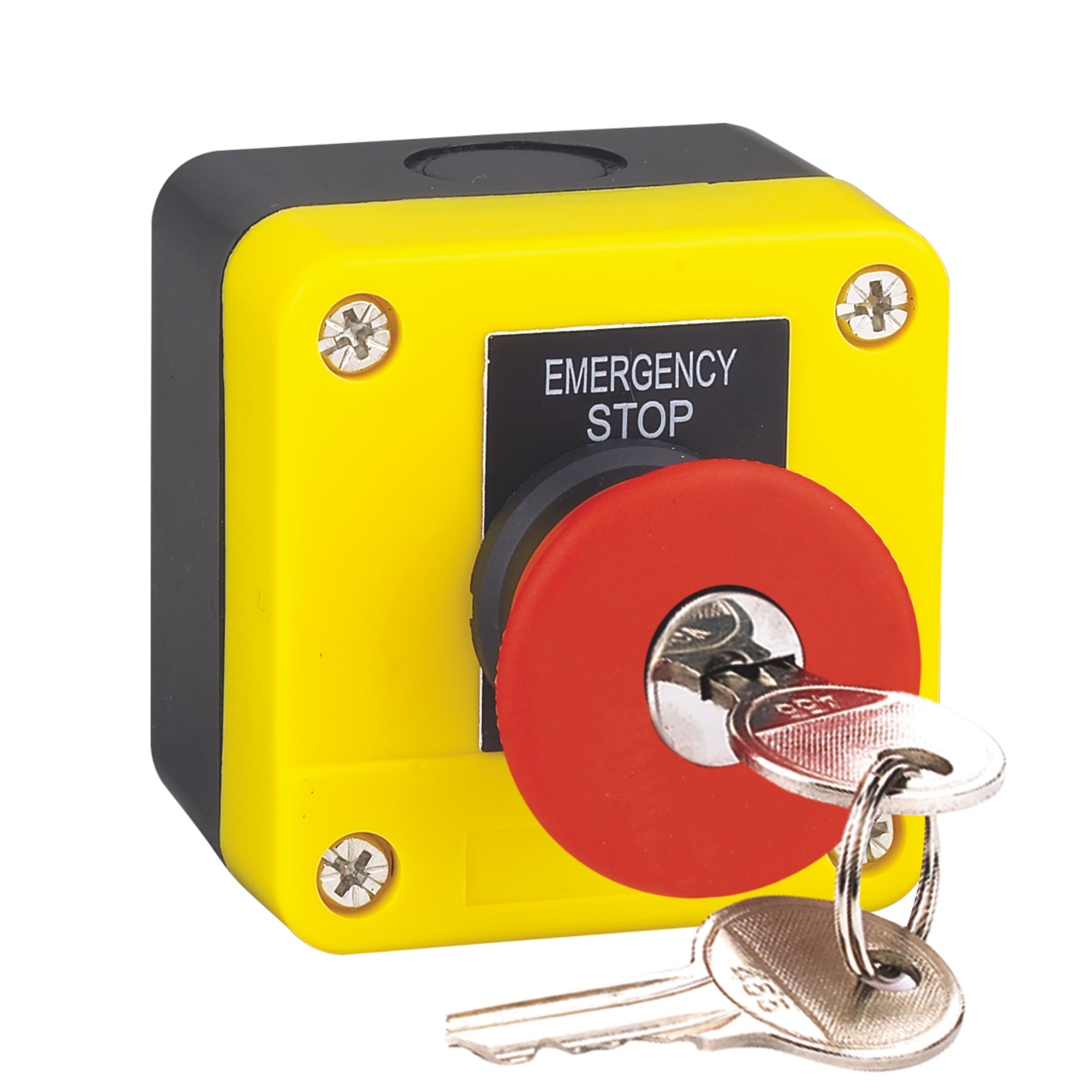 Emergency Stop 1-Hole Push Button Box Yellow Release After Key Rotation