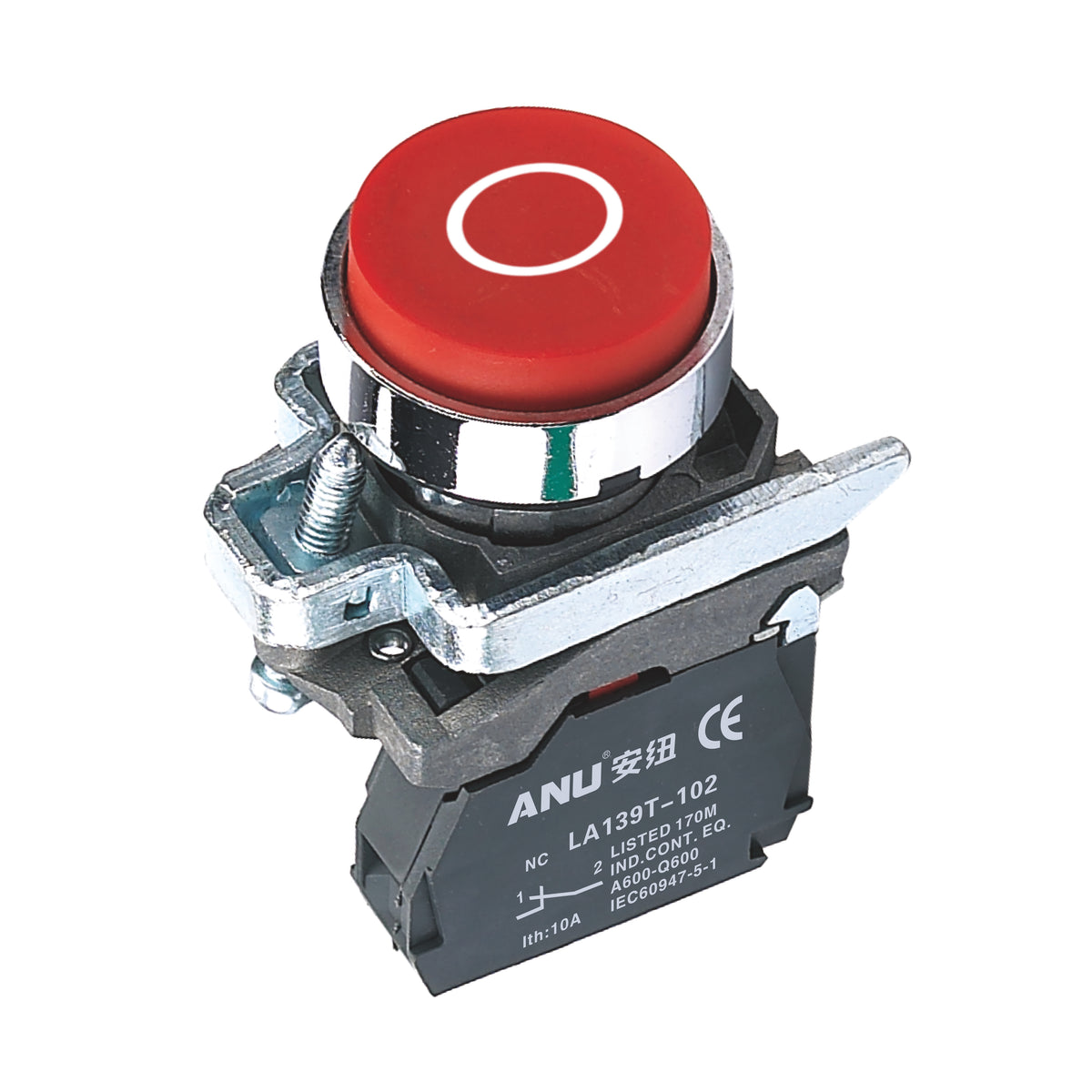 Metal Push Button Switch Momentary Flat Head white circle on red Background 1 Normally-Closed