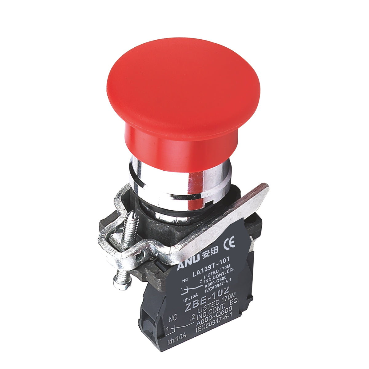 Metal Push Button Switch Mushroom Head Momentary Red 1 Normally-Closed