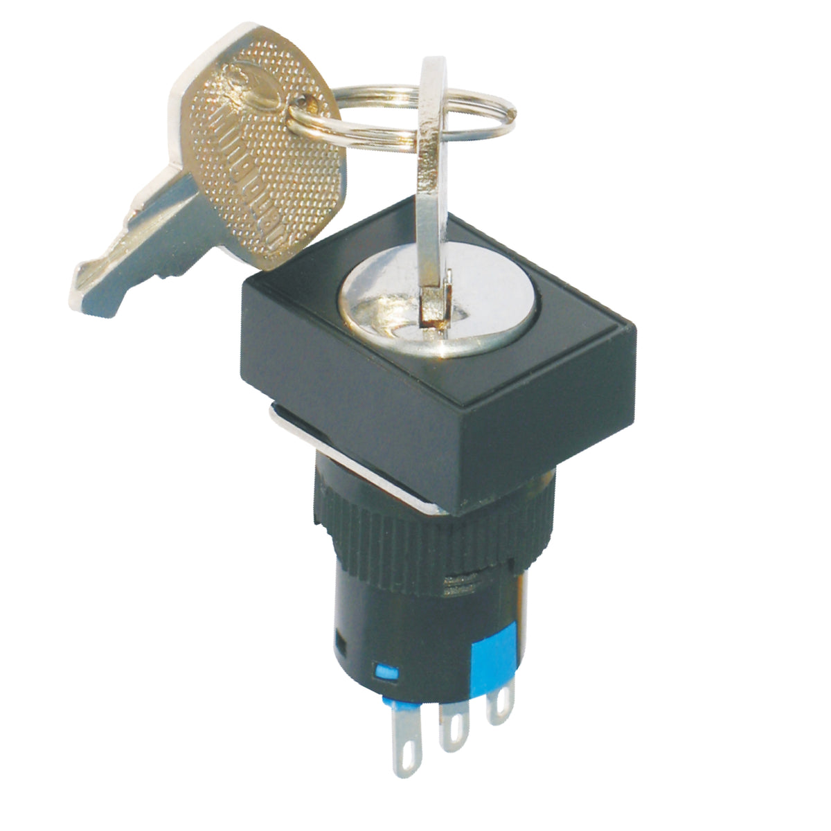 16mm Rectangular Rotary Selector Switch with Key 2-gear Latching 1 Normally-Open and 1 Normally-Closed