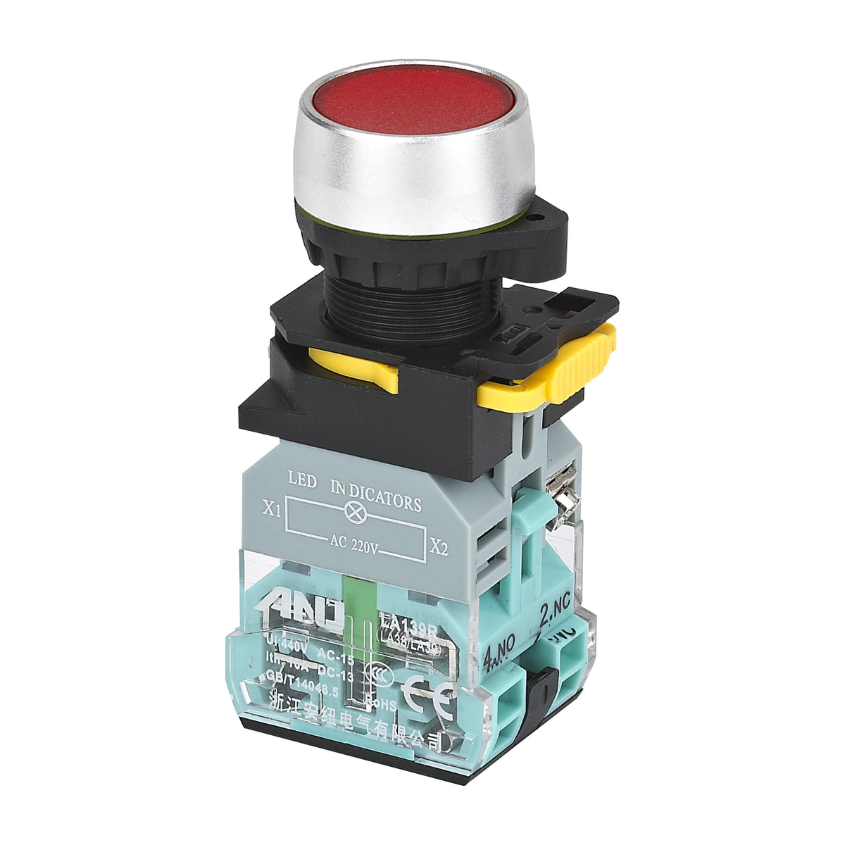 Push Button Switch Plug Terminal Flat Head LED Momentary Red 1 Normally-Open
