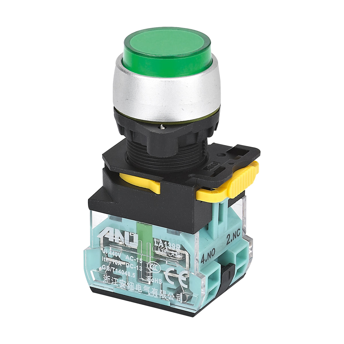 Push Button Switch Plug Terminal High Head Momentary Green 1 Normally-Open