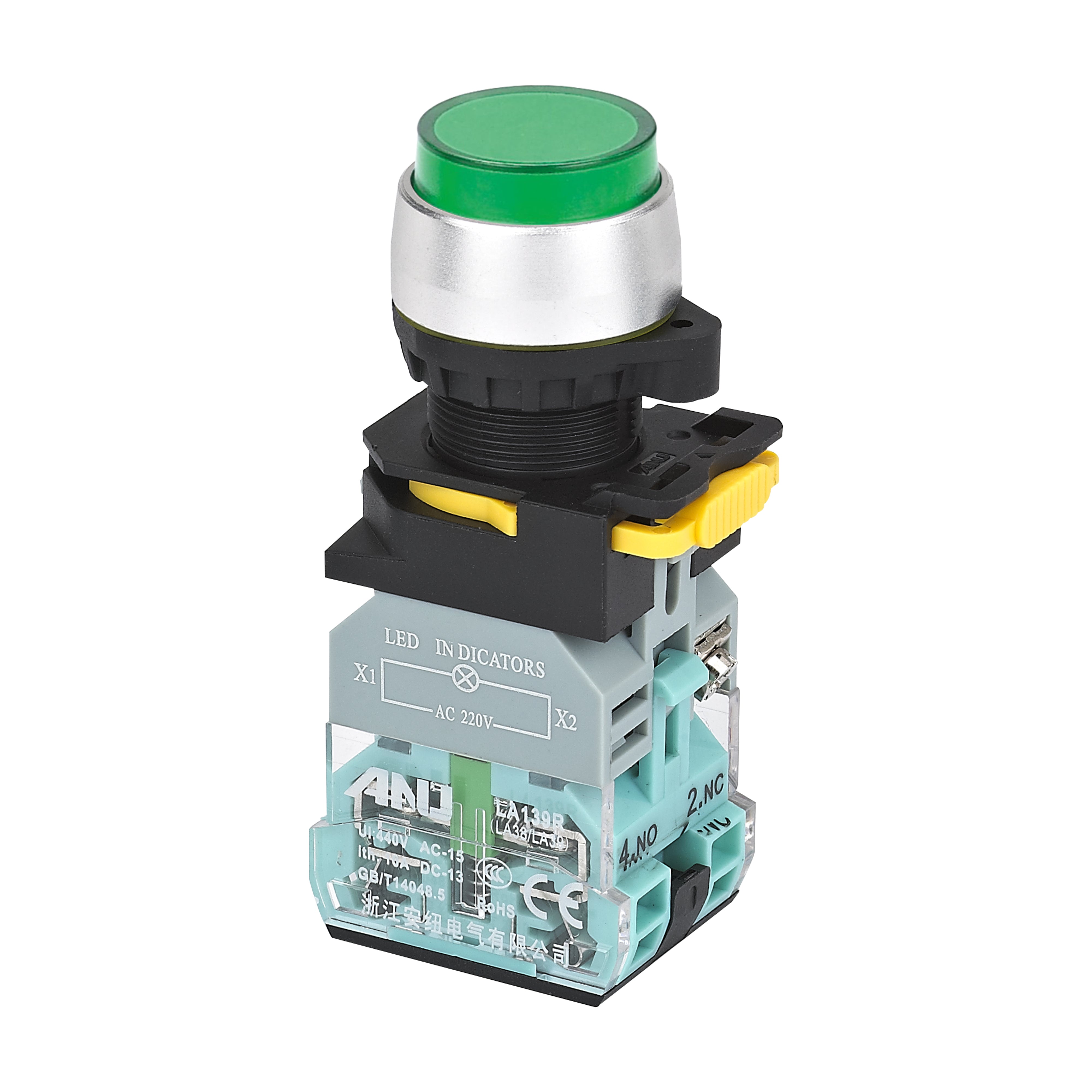 Push Button Switch Plug Terminal High Head LED Momentary Green 1 Normally-Open