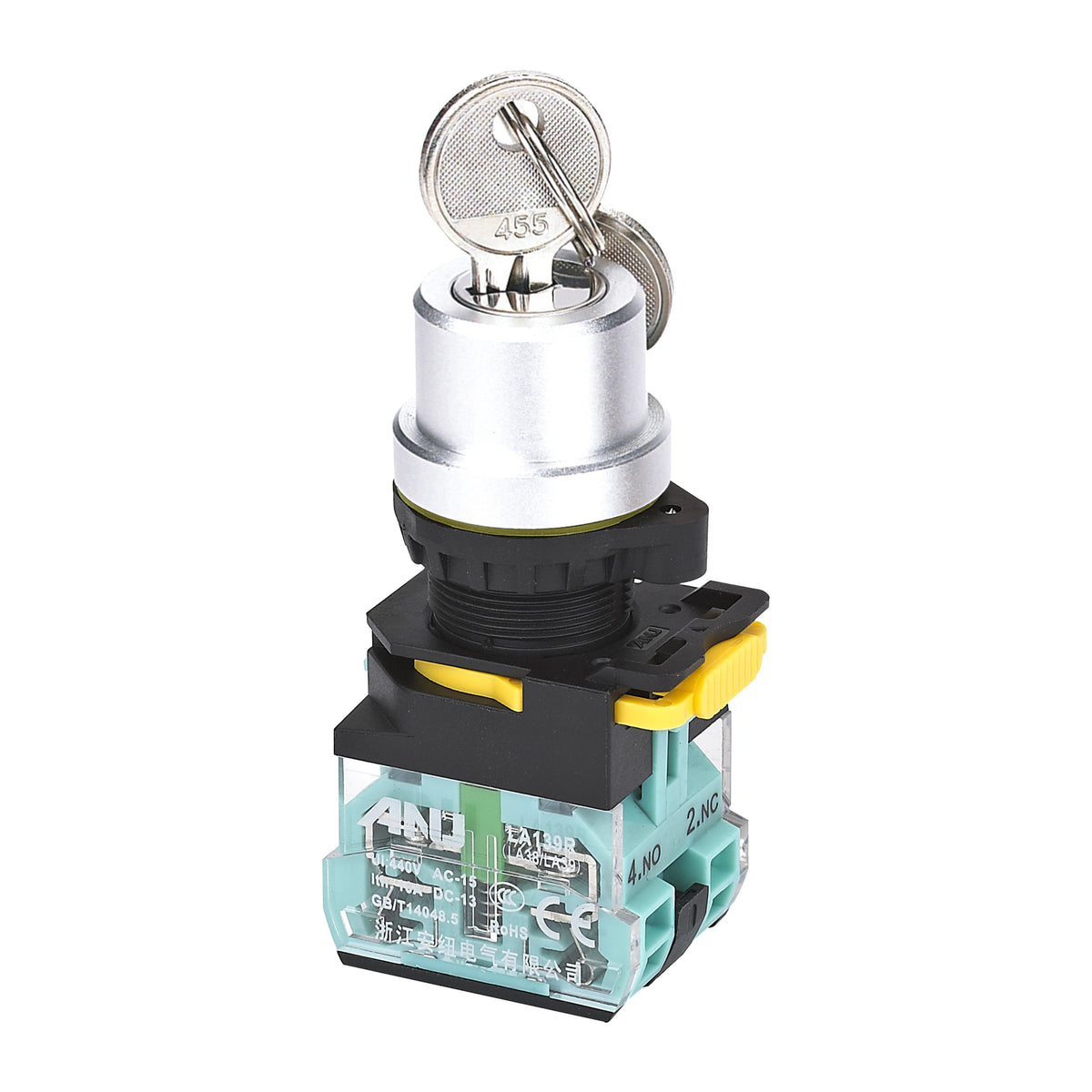 Rotary Selector Switch with Key Plug Terminal 2-Gear Latching 1 Normally-Open