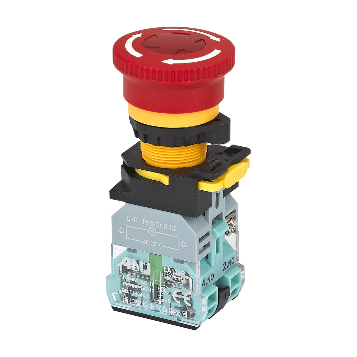 Emergency Stop Plug Terminal Φ40 Mushroom Release After Rotation LED 1 Normally-Closed