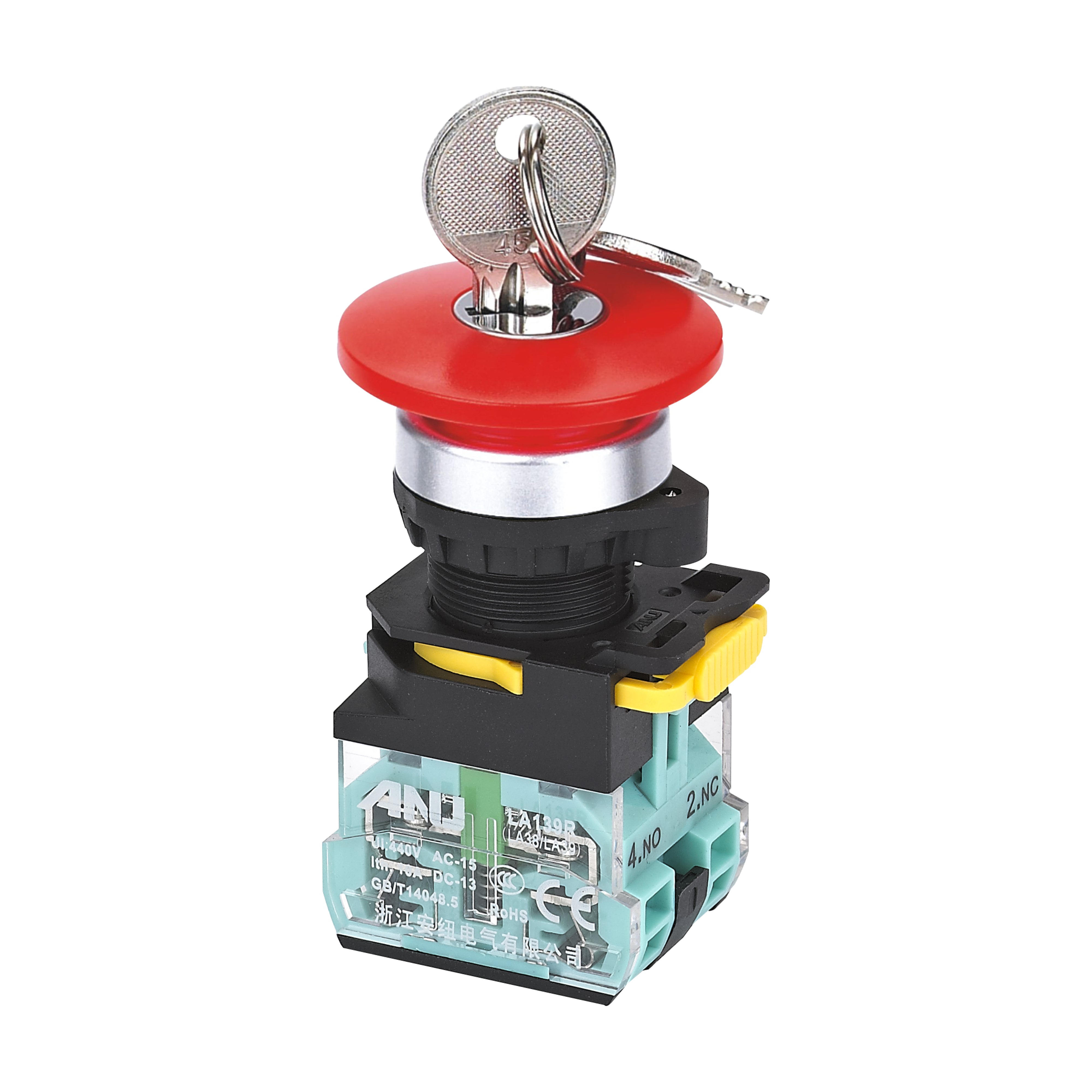 Emergency Stop Plug Terminal Φ40 Mushroom Release After Key Rotation 1 Normally-Closed